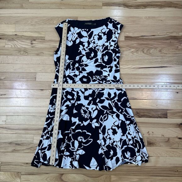 Lauren Ralph Lauren Floral Print Dress Sleeveless Black White Fit&Flare Size 16 - Picture 4 of 4